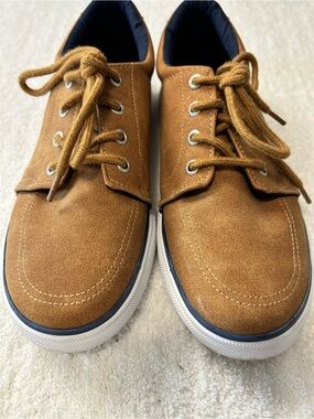 Nautica Berrian 4 Boys Youth Size 4 Tan Navy Lace-Up Sneakers